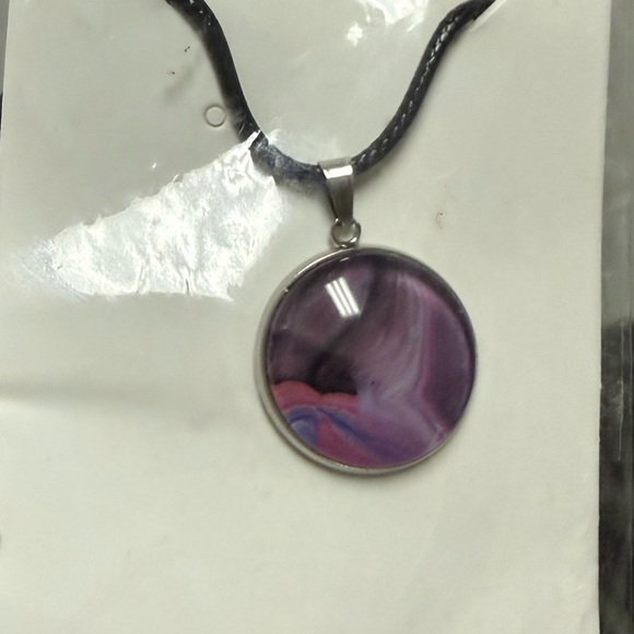 Abstract Fluid Art Hand-Poured Acrylic Necklace Elegant Purple Pendant Necklace - Picture 4 of 6